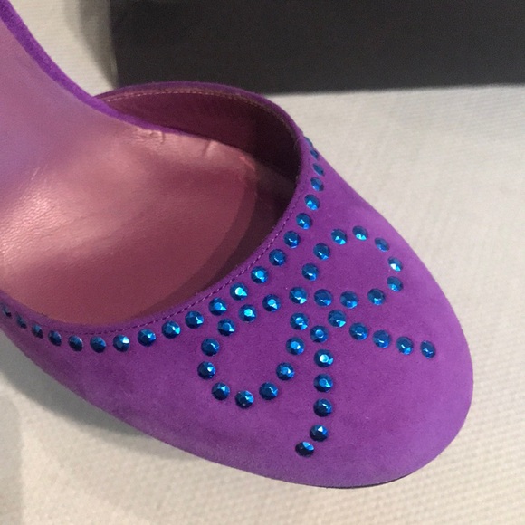 Vintage Marc Jacobs Purple Suede Rhinestone Bow Wedge Heel - Picture 10 of 11